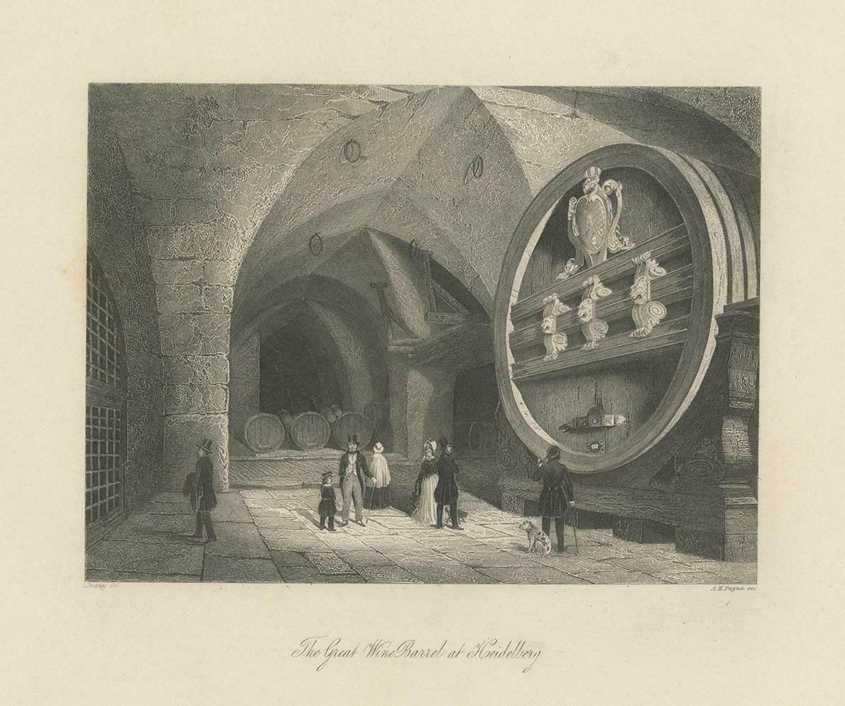 Antique Print Of The Heidelberg Tun Worlds Largest Wine Barrel photo for sale