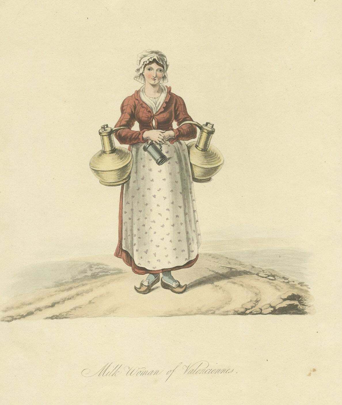 Antique Print Of A Milk Woman Of Valenciennes In France, 1817 photo for sale