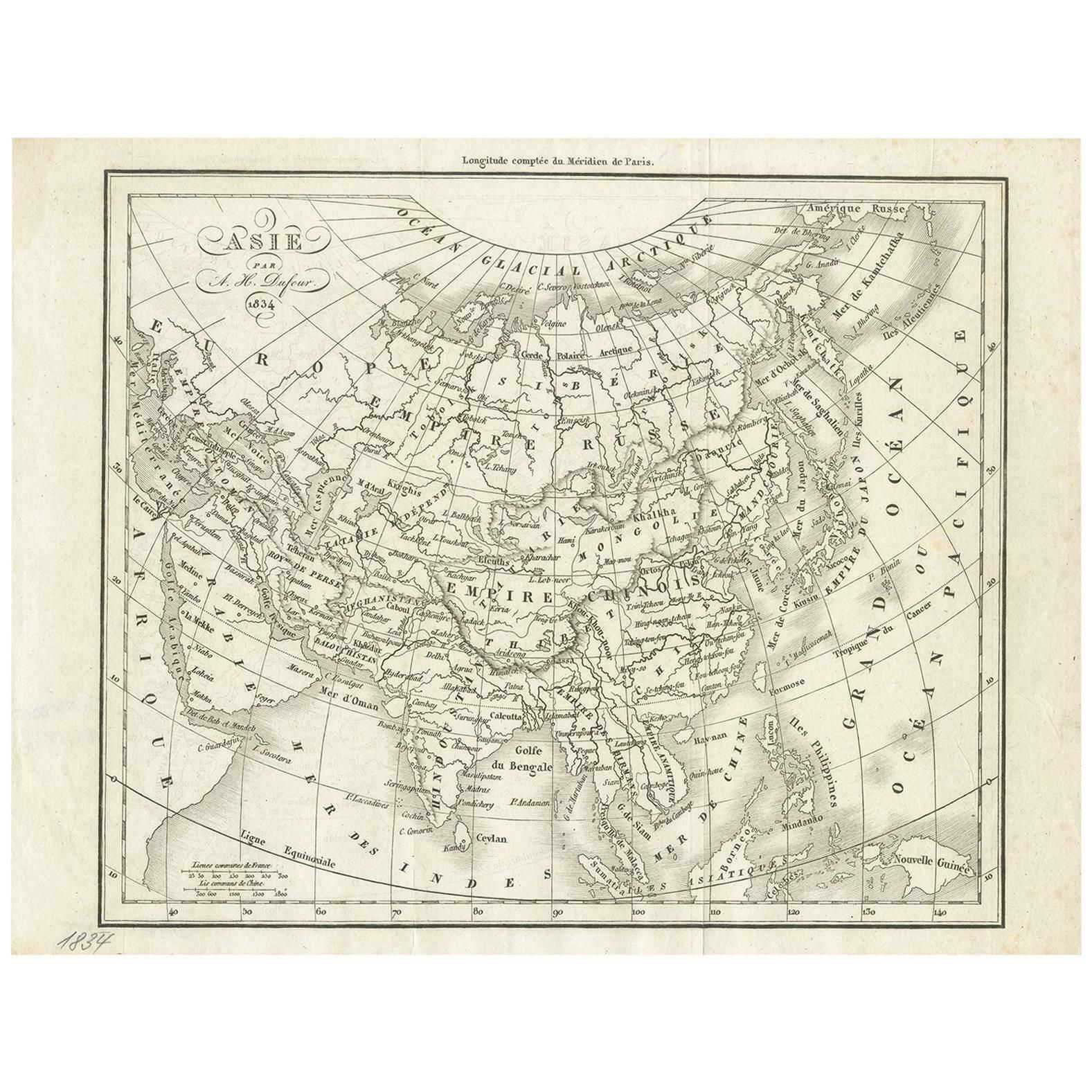 Antique Map Of Asia By Dufour Circa 1834