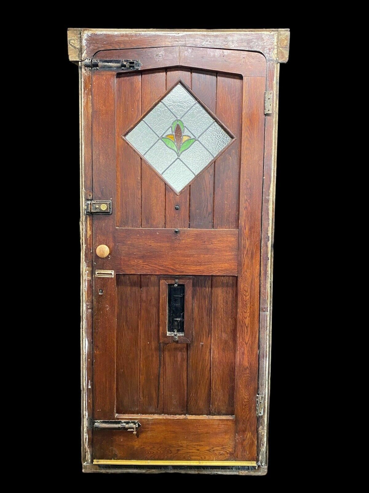 photo furniture Solid Oak Stained Glass Front Door + Frame Antique Period Reclaimed Old Leaded