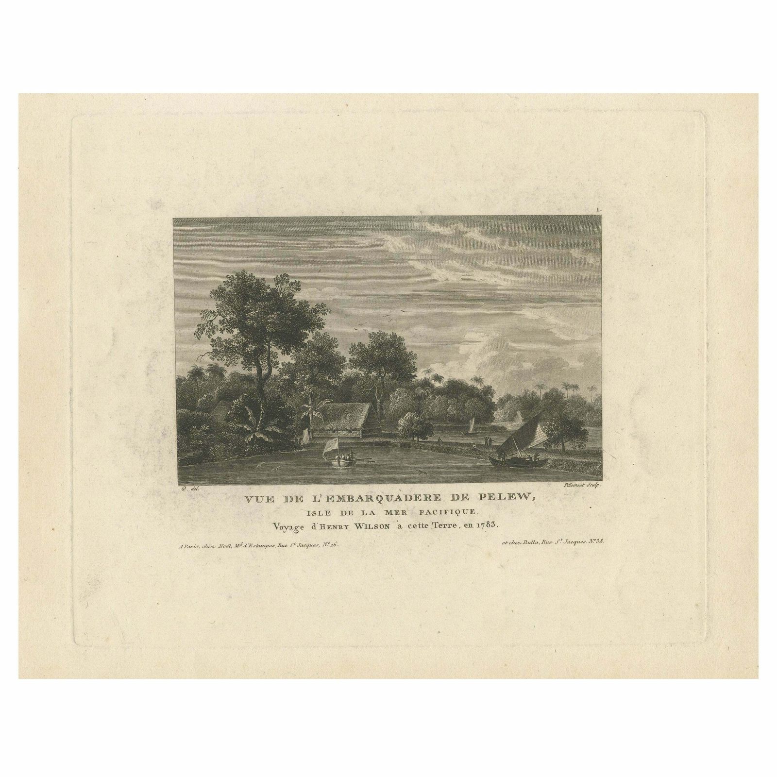 Antique Print With A View Of 'Pelew' Or The Island Of Palau, Pacific