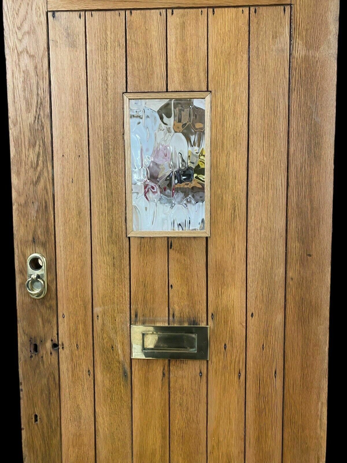Solid Oak Front Door Old Period Antique Reclaimed Hardwood Brass Letterbox Pull photo for sale