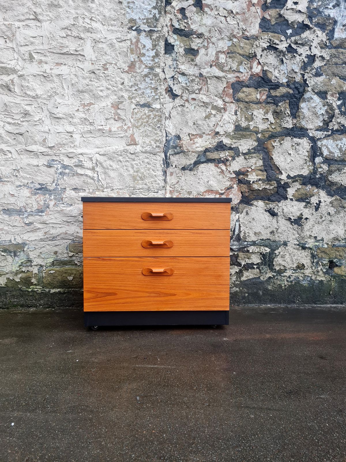 Austinsuite Chest Of Drawers Three Drawer Oak And Black Cabinet Mid Century Furniture