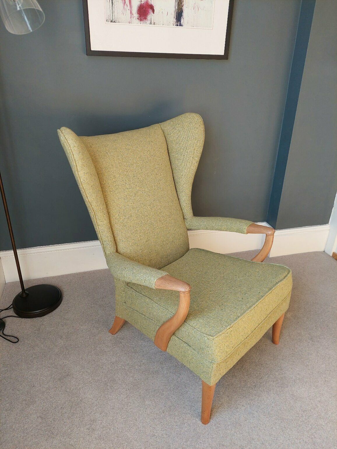 600.0 Rare Parker Knoll 757 Armchair Re Upholstered With Green Tweed Wool Mid Century photo