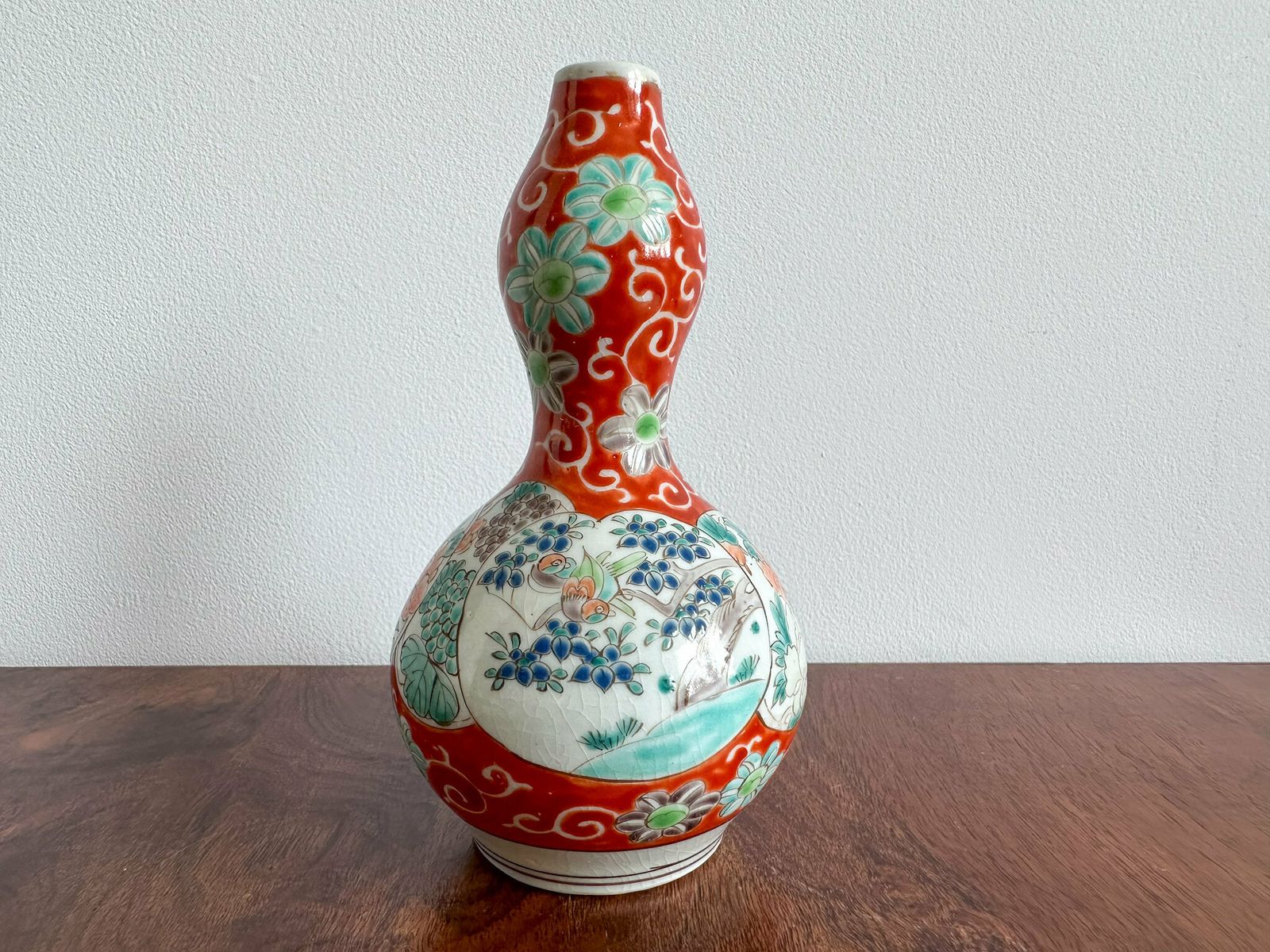 Rare Antique Japanese Kutani Porcelain Double Gourd Vase, 6.5" High, Japanese Vasе, Oriental Vase, Arita Japanese Vase