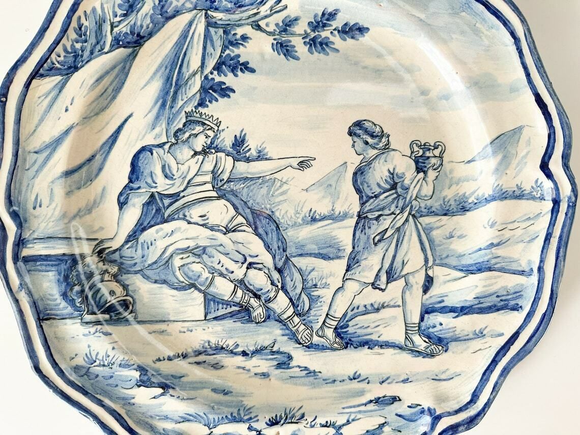 Rare Antique Savona Italian Faience Plate, Hand Painted Majolica photo for sale