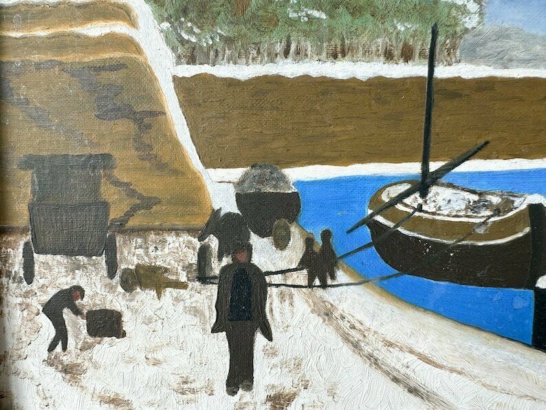 Vintage Original Acrylic Painting, 19" X 15", Landscape, Bridge And Boats photo 103.0