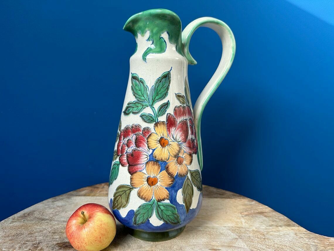 Vintage Large Hand Painted Jug/Pitcher Vase By Pzh   Plateelbakkerij Zuid Holland, Plomia Series photo buy
