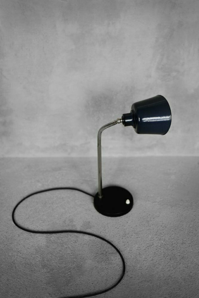 Vintage Classic Industrial Metal Polish Desk Lamp With Enamel Blue Shade, 1950s photo vinterior