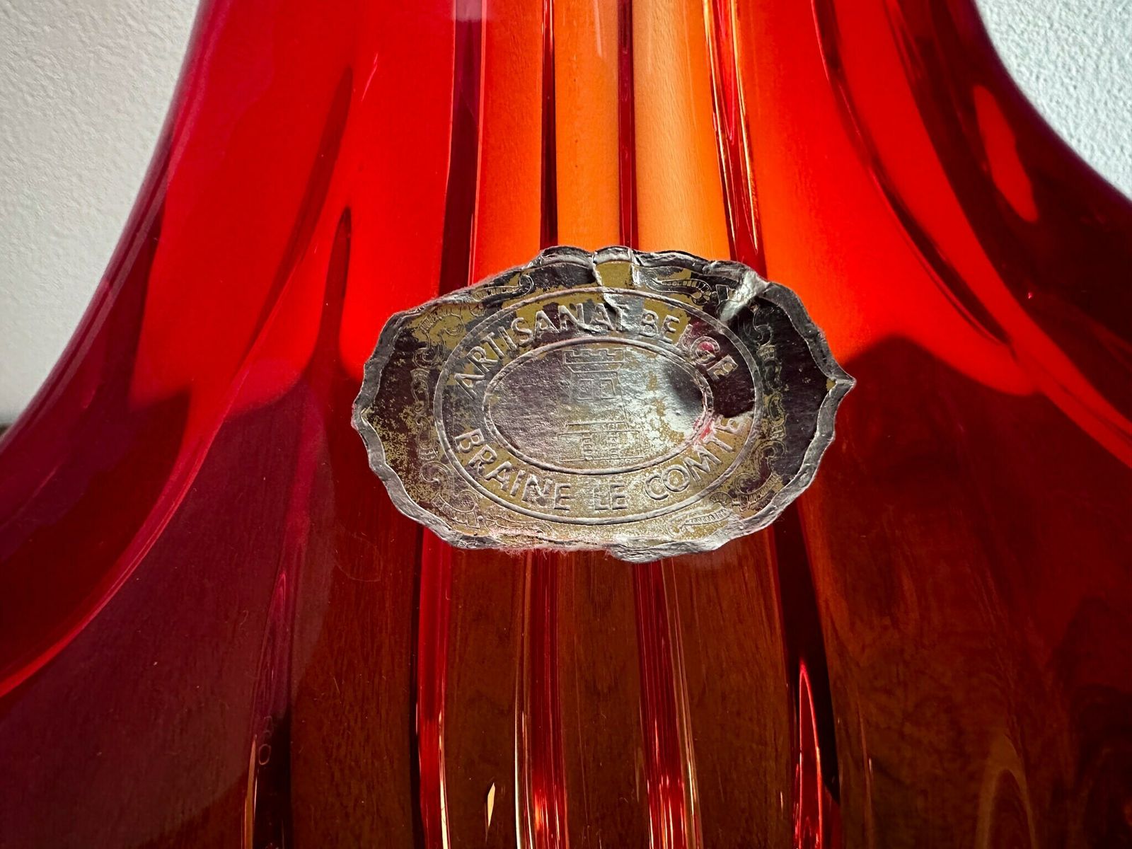 Rare Vintage Glass Bowl Artisanat Belge Braine Le Comte, Red Glass Bowl, Mouth Blown Bowl, Unique Gift, Mid Century Glass Bowl photo vinterior