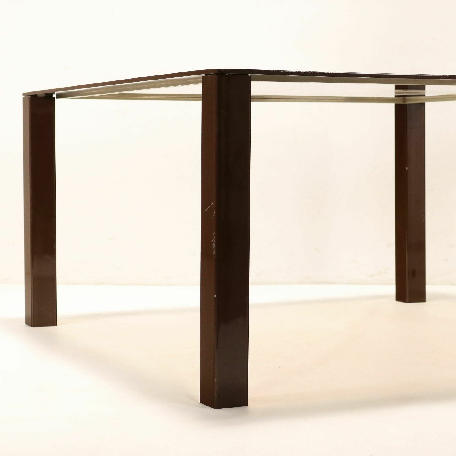 Vintage Table From The 1970s 80s Enameled Metal Smoked Glass Furnishin photo buy