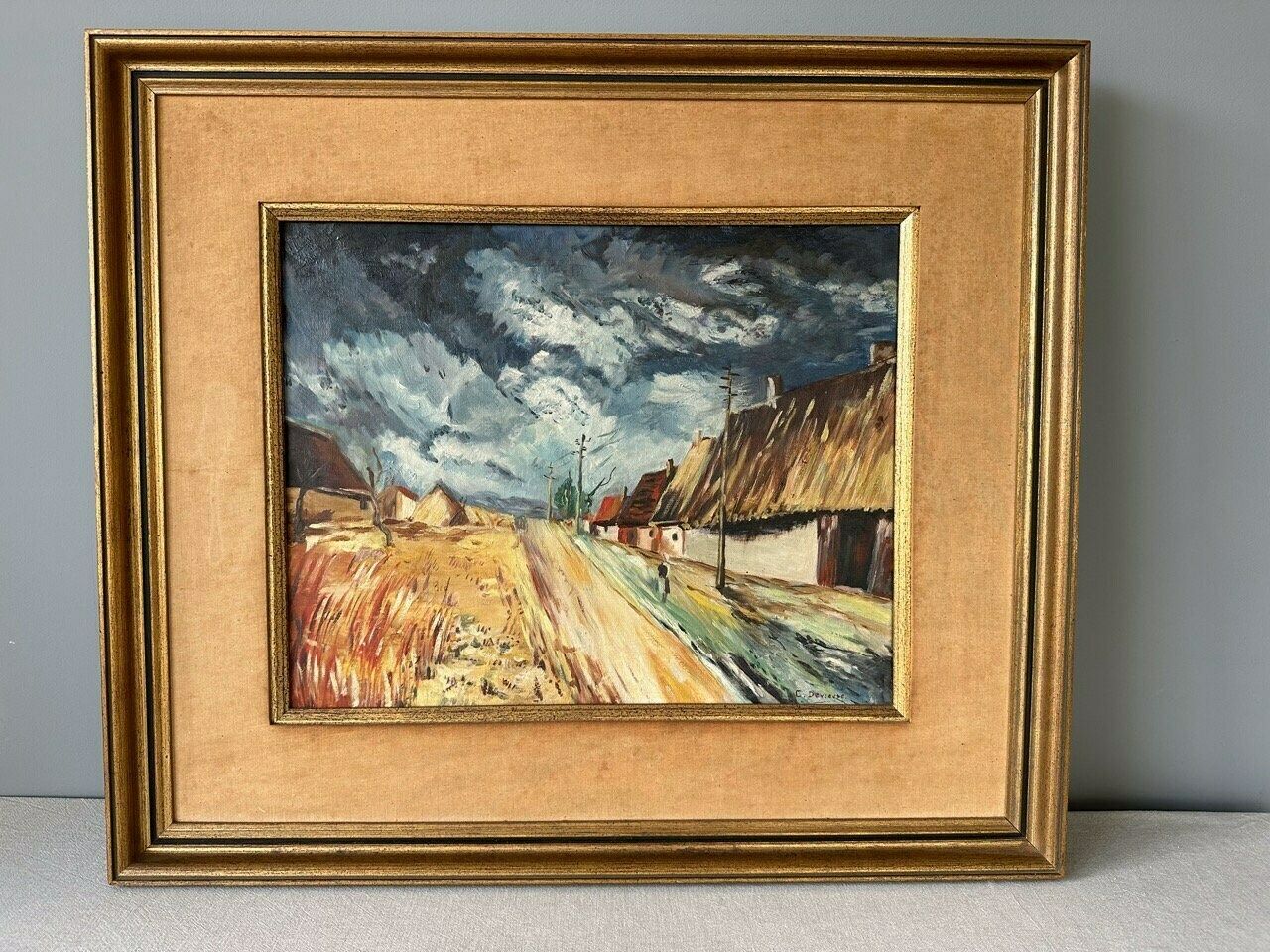 Vintage Original Oil Painting, Country Landscape, 29.5" X 25.5", Country Painting, Cottage Painting, Farmhouse Decor