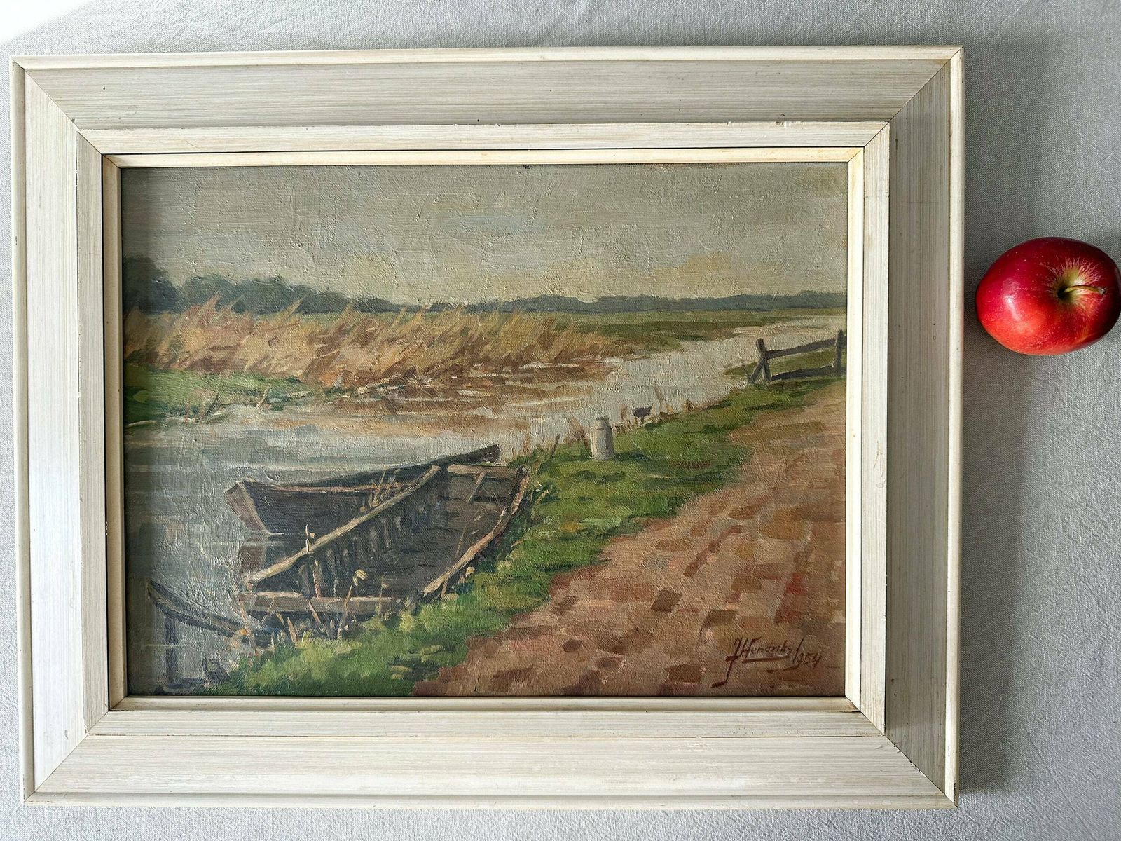 Vintage Original Oil Painting, Summer Country Landscape 1954, 16.1" X 20.1", Country Painting, Cottage Painting, Farmhouse Decor photo furniture
