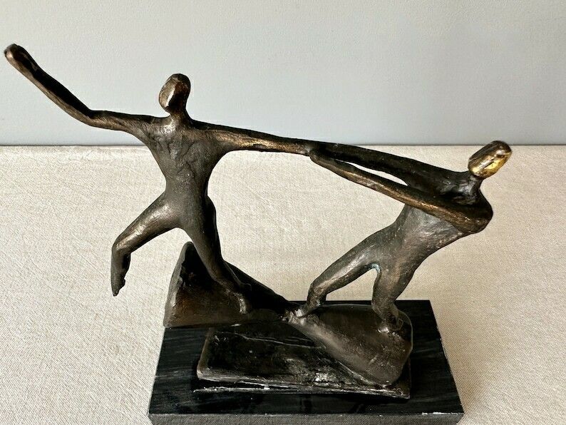 photo furniture Vintage Tin Alloy Sculpture By Ger Van Tankeren On Black Marble Base, Bronze Plated Modern Sculpture