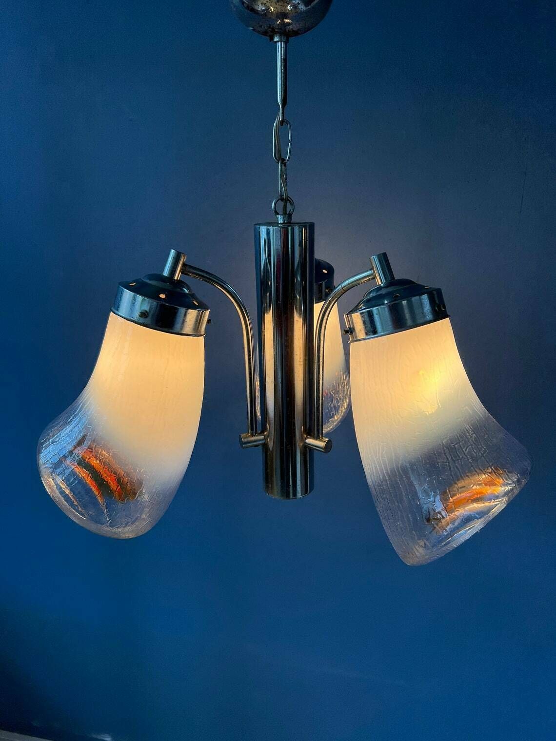 70s Mid Century Mazzega Murano Glass Chandelier Lamp photo for sale