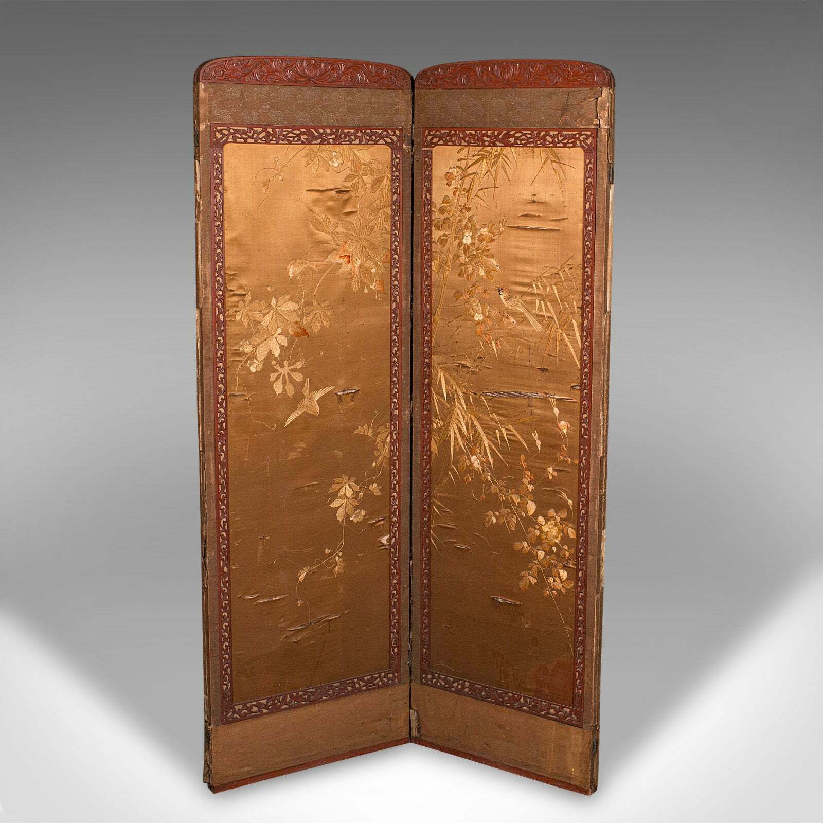 Antique Photographic Prop Screen, Japanese, Silk Cotton, Room Divider, Victorian photo furniture