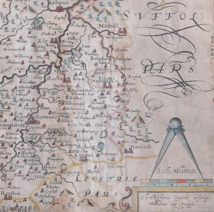 Cambridgeshire Map 17th Century Engraving By Kip After Saxton 1637 photo Art