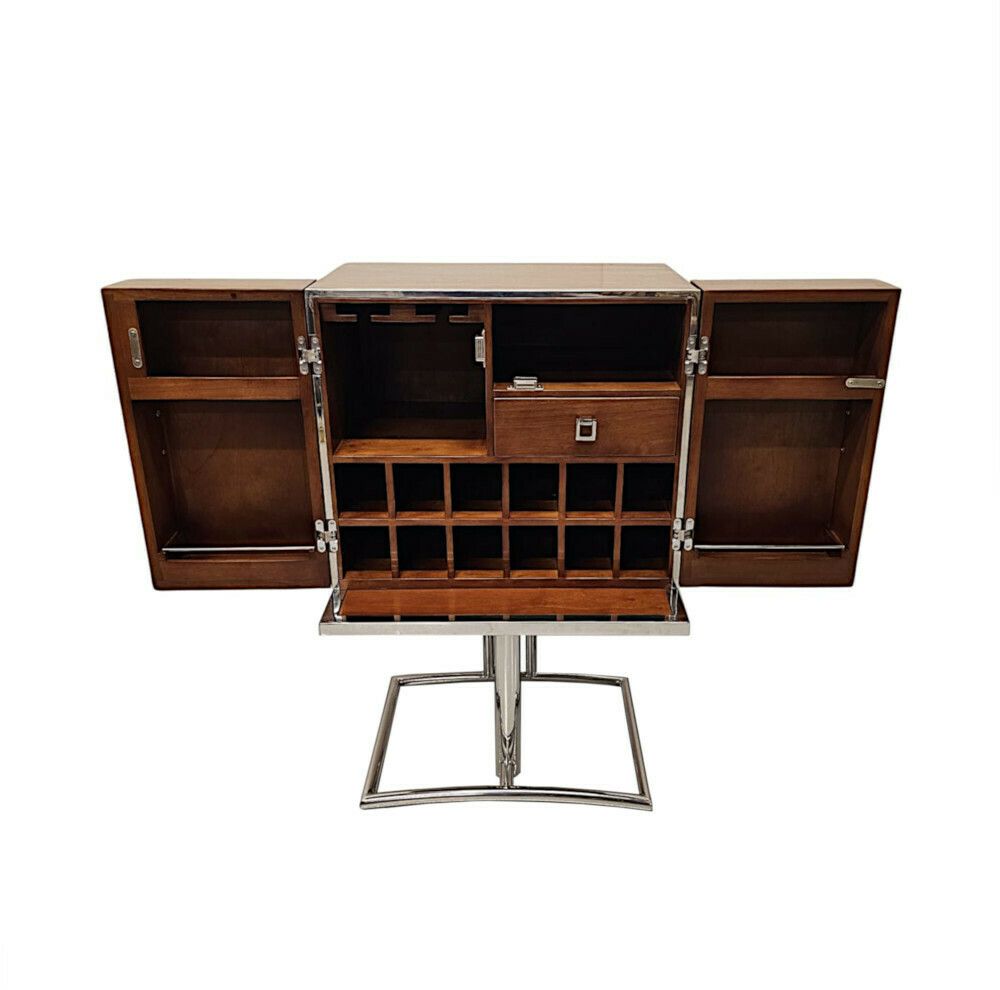 A Stunning Art Deco Design Cherrywood And Chrome Drinks Cabinet Or Bar photo for sale