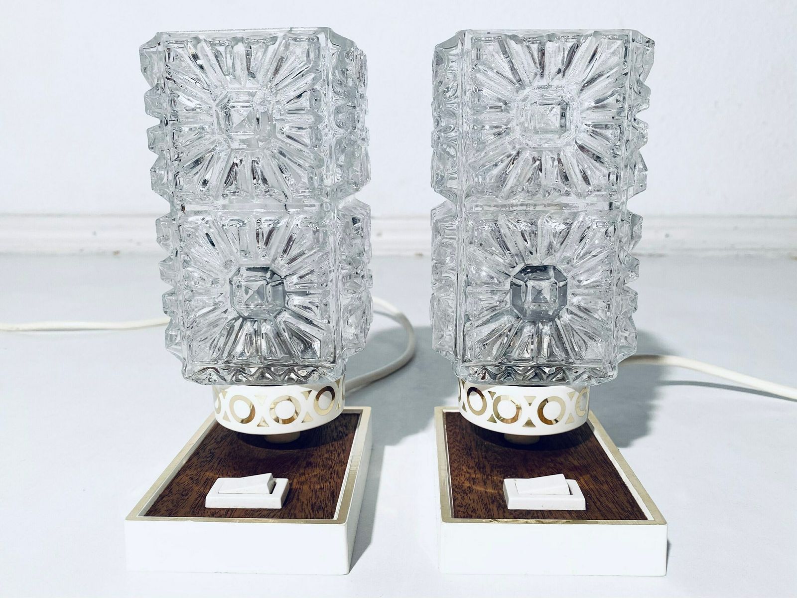 Two Matching 1960s Bedside Table Lamps With Rectangular Frosted Lamp Shades Graewe / Mid Century Vintage Decor photo for sale