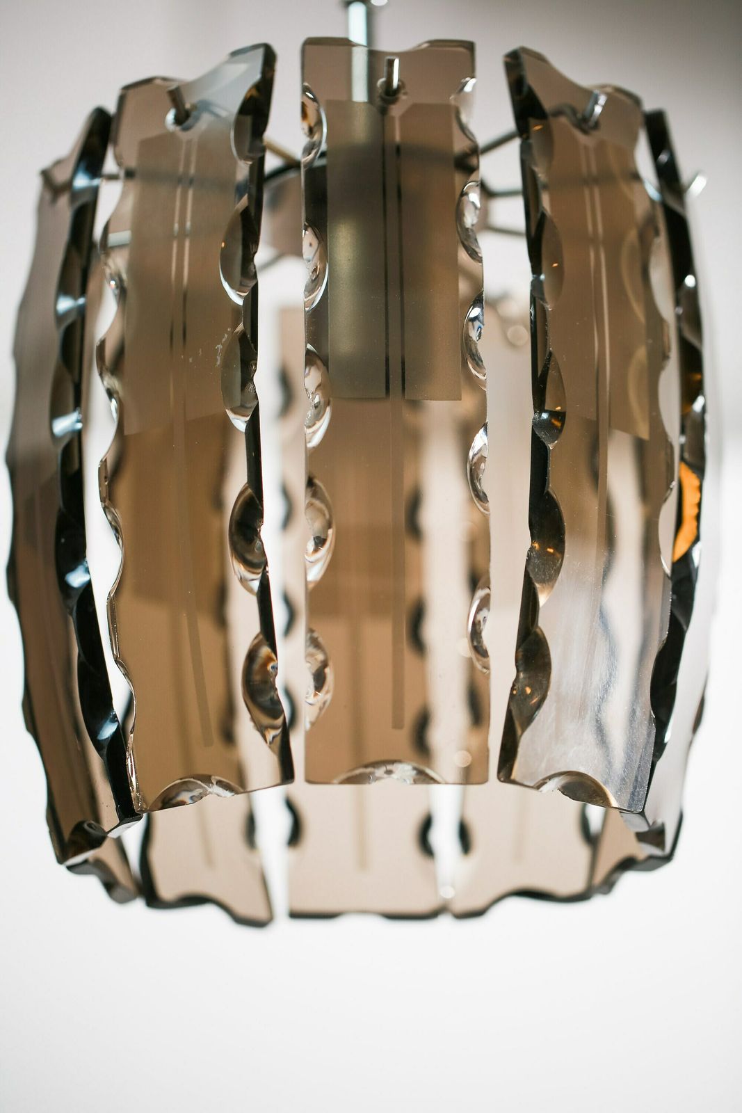 Vintage Veca Chandelier In Murano Glass/ Made In Italy 1970s / Mid Century Pendant Lamp / Antique Ceiling Lighting In Brown Glass photo for sale