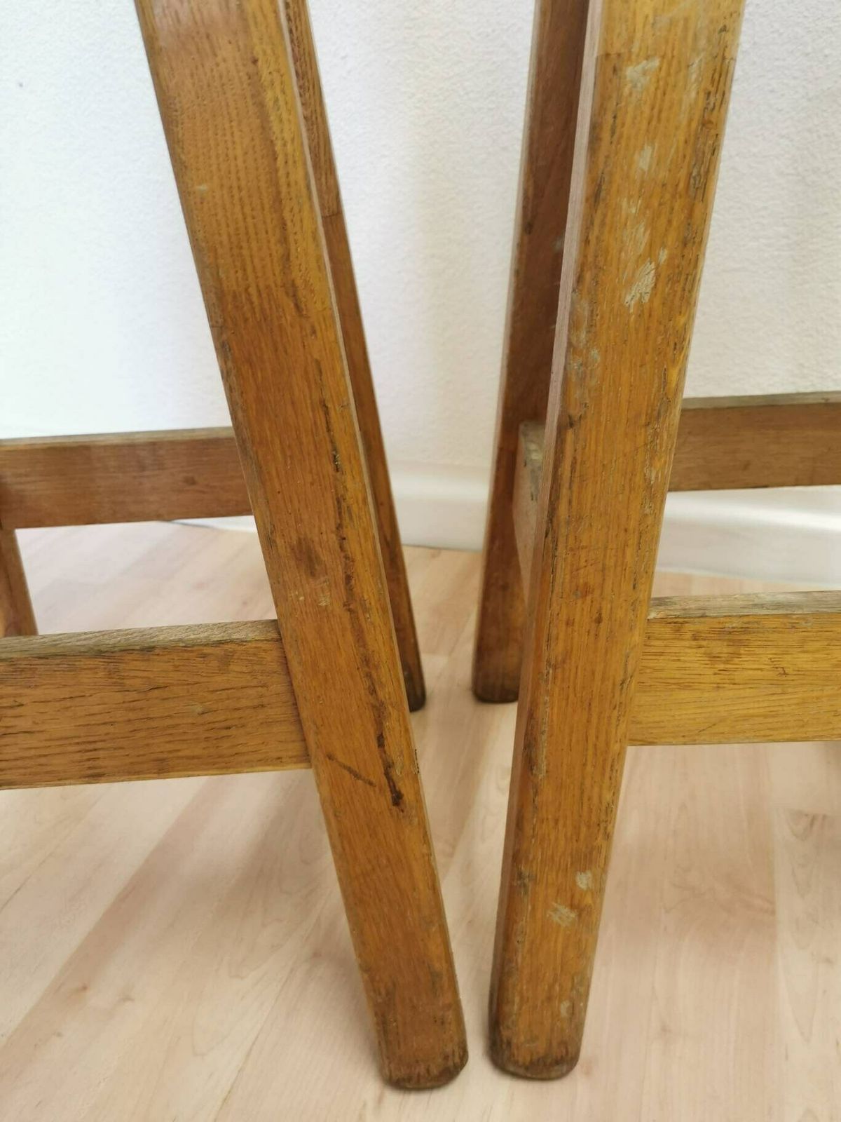 Set Of 2 Vintage Wooden Oak Bar Stools / High Chair For Kitchen Island / Made In Yugoslavia, 1980s / Minimalistic Japandi Bistro photo 410.0