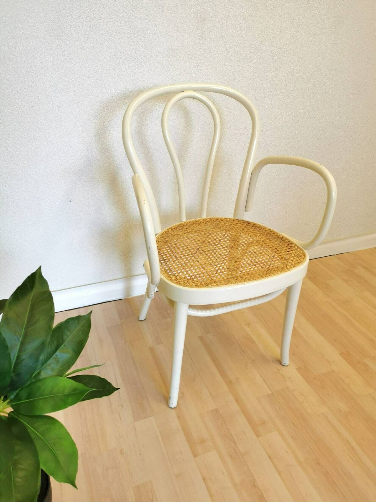 Vintage Dining White Chair In Thonet Style With Cane / Mid Century / Coffeehouse / Retro Dine Wicker Rattan Chair /Yugoslavia / Stol Kamnik