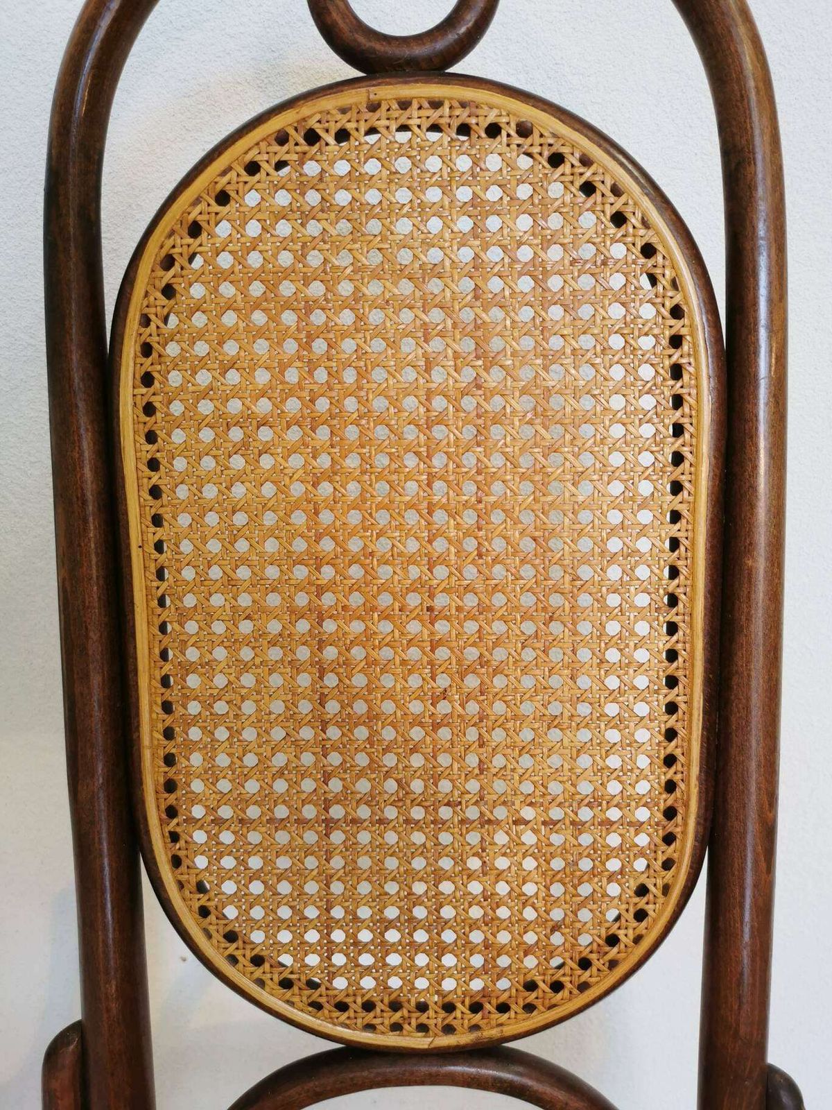 Vintage Thonet Chair With Retro Fabric / Cane Backrest / Bentwood Technique / Yugoslavia 1970s / Wooden High Backrest Dine Chair / Wicker photo vintage