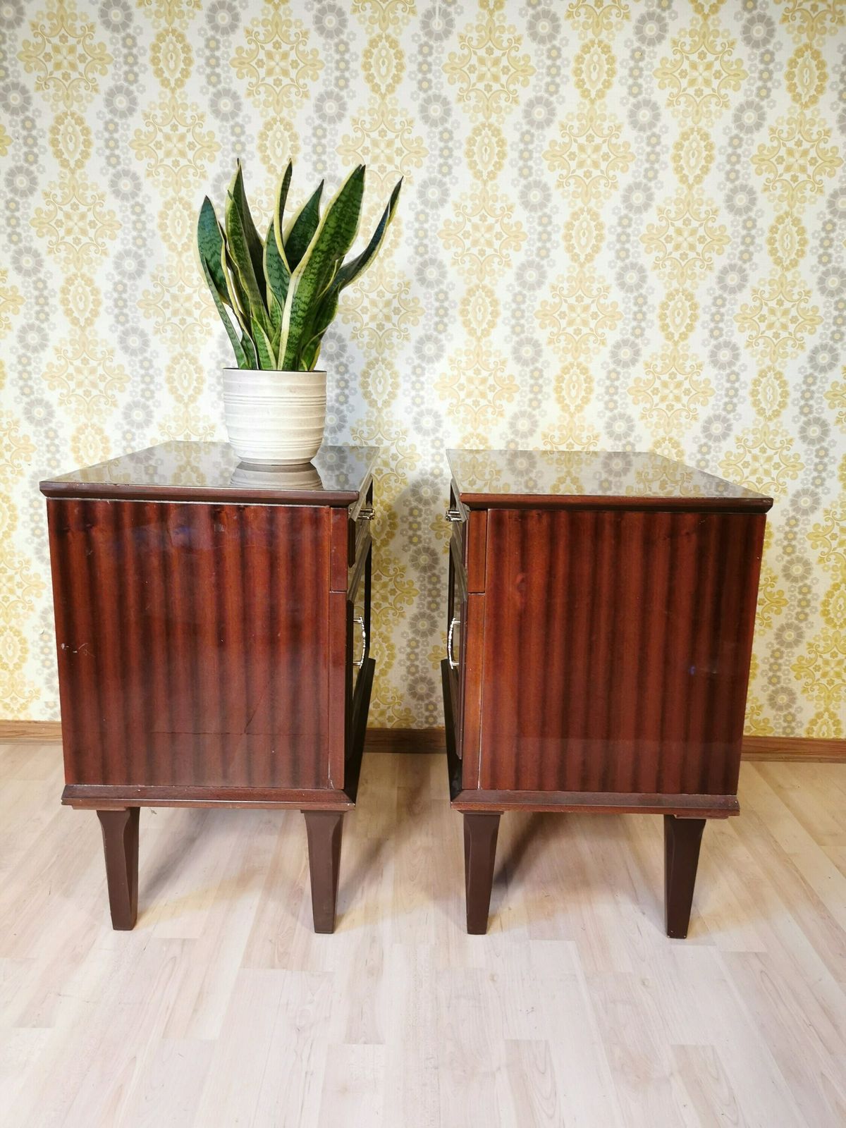 Pair Of 2 Vintage Wooden Night Stands Very Firm/ Mid Century Modern Made In Yugoslavia 1970s / Retro Bedside Night Table /Retro Nightstand photo vintage