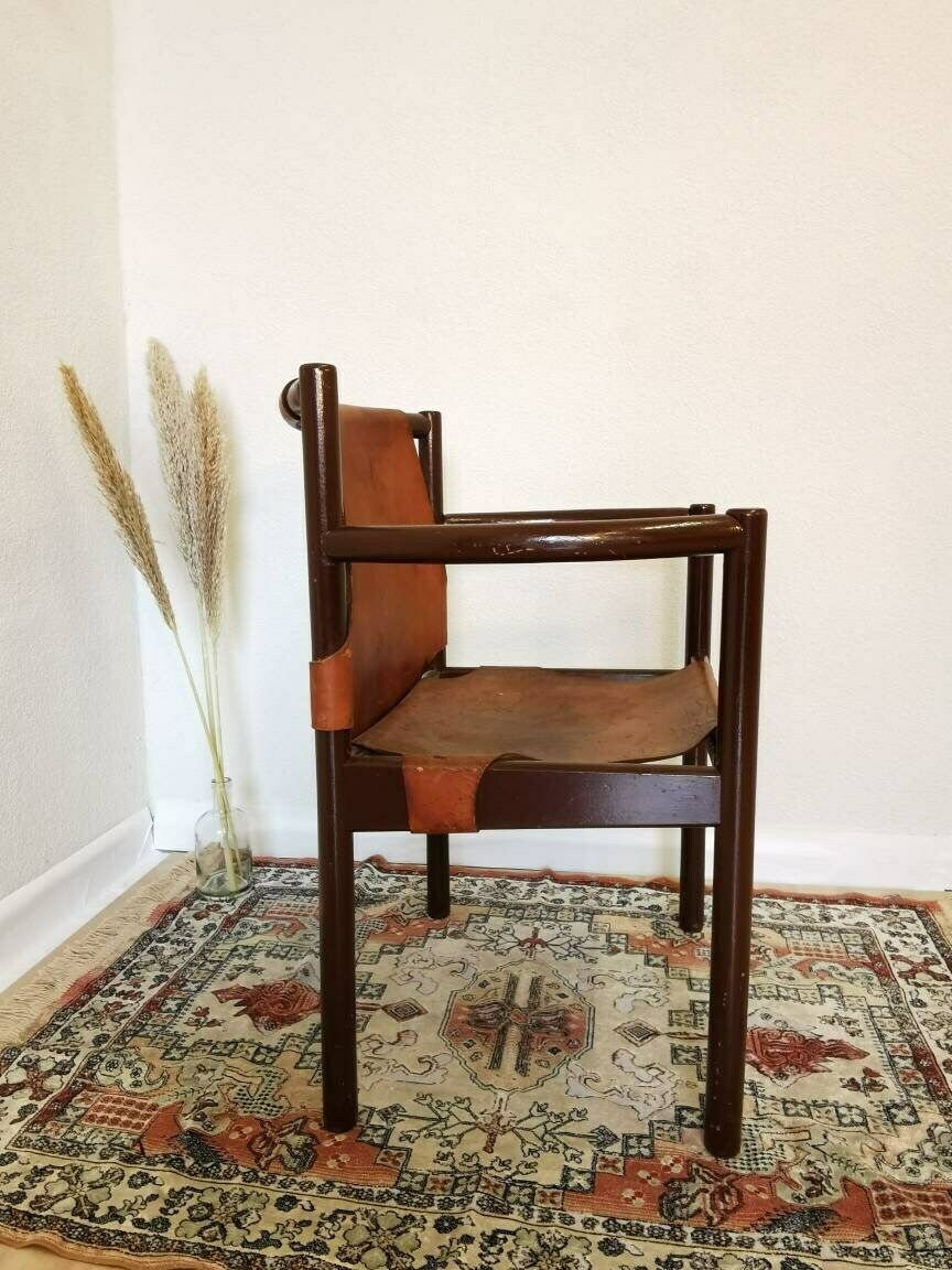 Vintage Leather Armchair / Made By Stol Kamnik In The 1960s, Yugoslavia / Mid Century Wooden Rare Chair / Statement Interior Retro / Lajovic photo for sale