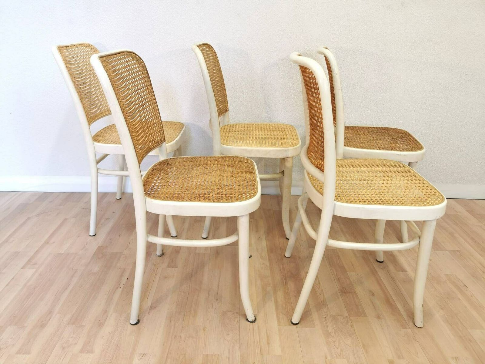 1 Of 4 Vintage Mid Century Chair / Cane Seating / Thonet 811 Dining Chair / Josef Hoffman / Rare Wooden Chair / White Mintwood / Dining Dine photo furniture