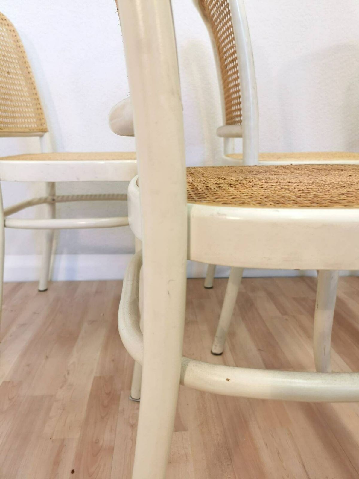 1 Of 4 Vintage Mid Century Chair / Cane Seating / Thonet 811 Dining Chair / Josef Hoffman / Rare Wooden Chair / White Mintwood / Dining Dine photo vintage