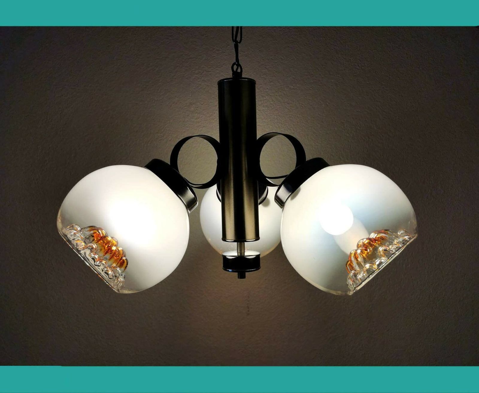 Vintage Mazzega Light / Murano Glass Chandelier / 1970s, Italy / Mid Century Italian Design / White & Orange Pendant Light 70s Ceiling Lamp