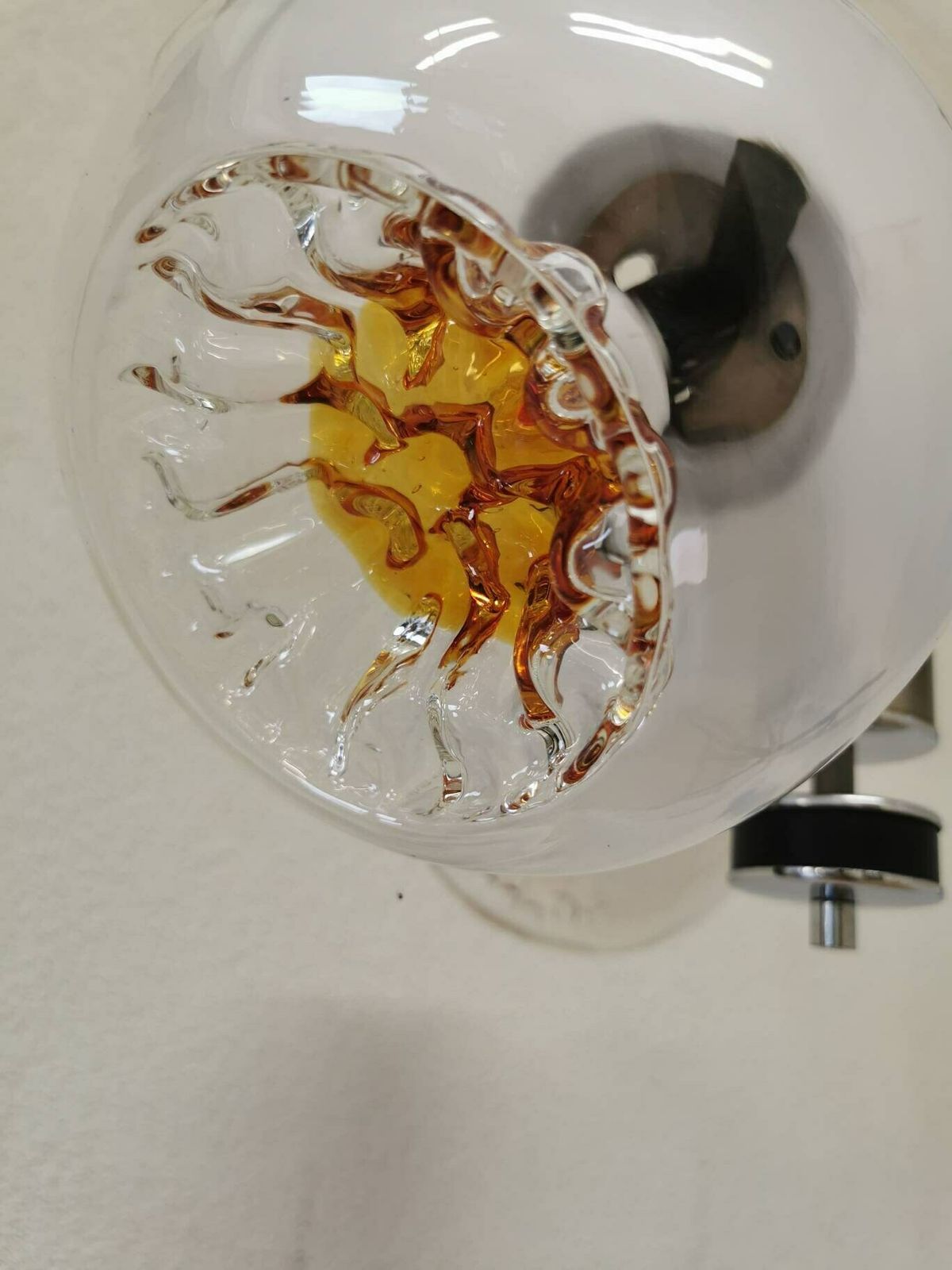Vintage Mazzega Light / Murano Glass Chandelier / 1970s, Italy / Mid Century Italian Design / White & Orange Pendant Light 70s Ceiling Lamp photo for sale