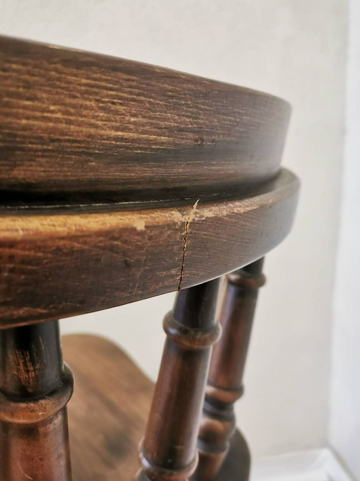 Vintage Wooden Bar Chair / 1970s Yugoslavia / Mid Century Farmhouse High Stool / Kitchen Island Chair With Patina / Carved Wood Details photo 360.0