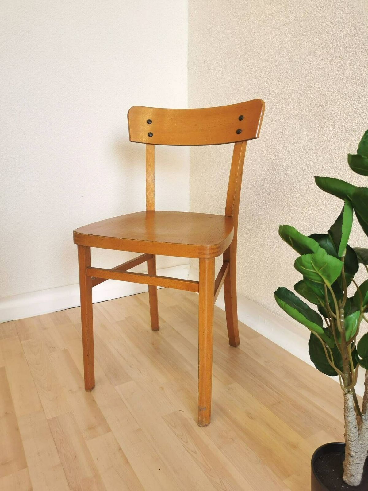 Vintage Wooden Dining Chair / 1970s Yugoslavia / Bistro Dine Chair In Farmhouse Country Sytle / Mid Century Minimalist Japandi Boho Design