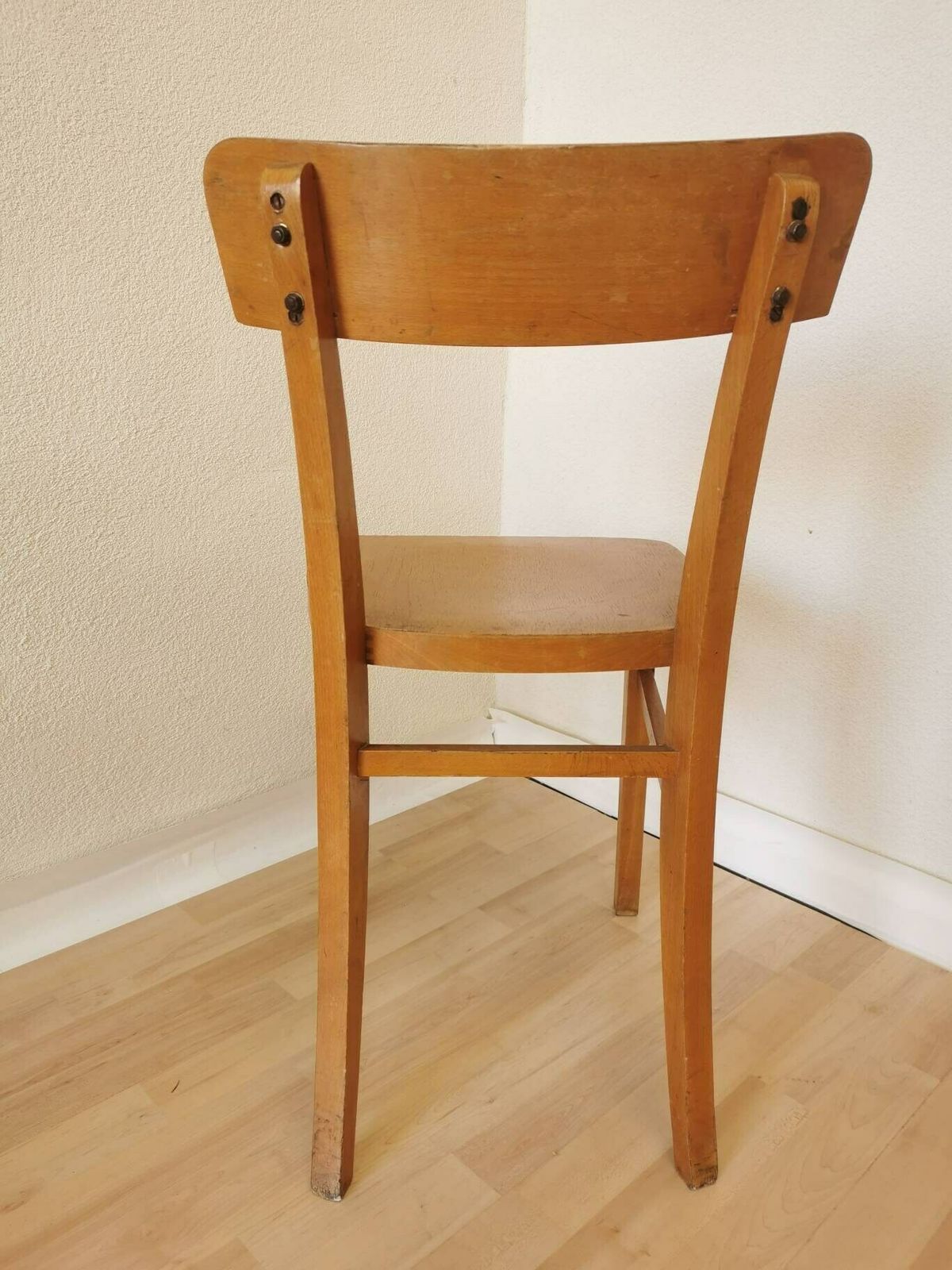 Vintage Wooden Dining Chair / 1970s Yugoslavia / Bistro Dine Chair In Farmhouse Country Sytle / Mid Century Minimalist Japandi Boho Design photo Furniture