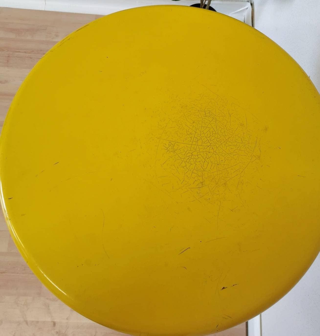 Vintage Yellow Bar Table / Tubular Chrome Table In Bauhaus Style / Mid Century Modern Space Age End Table / High Coffee Round Table / 1970s photo furniture