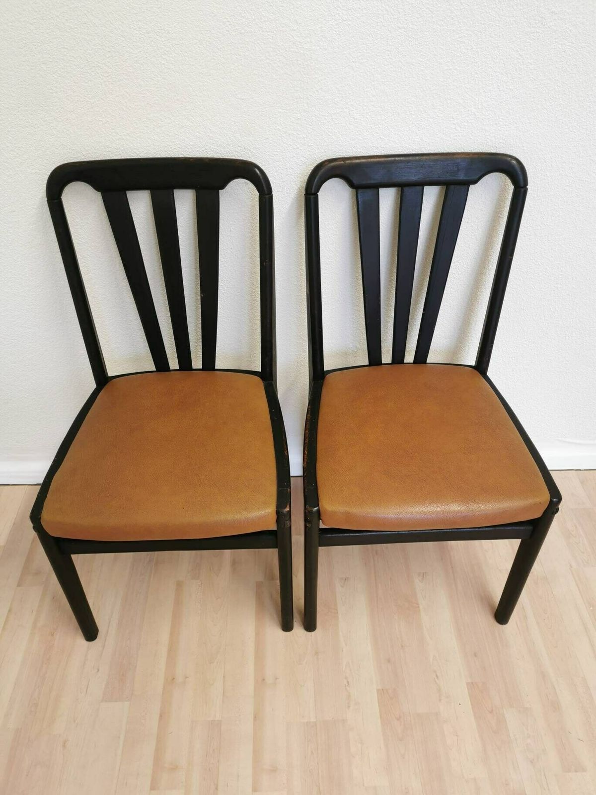 photo furniture Set Of 2 Vintage Wooden Dining Chairs With Brown Leather Seat / 1970s / Original Lip Radomlje, Yugoslavia / Mid Century / Bistro Pub Bar 70s