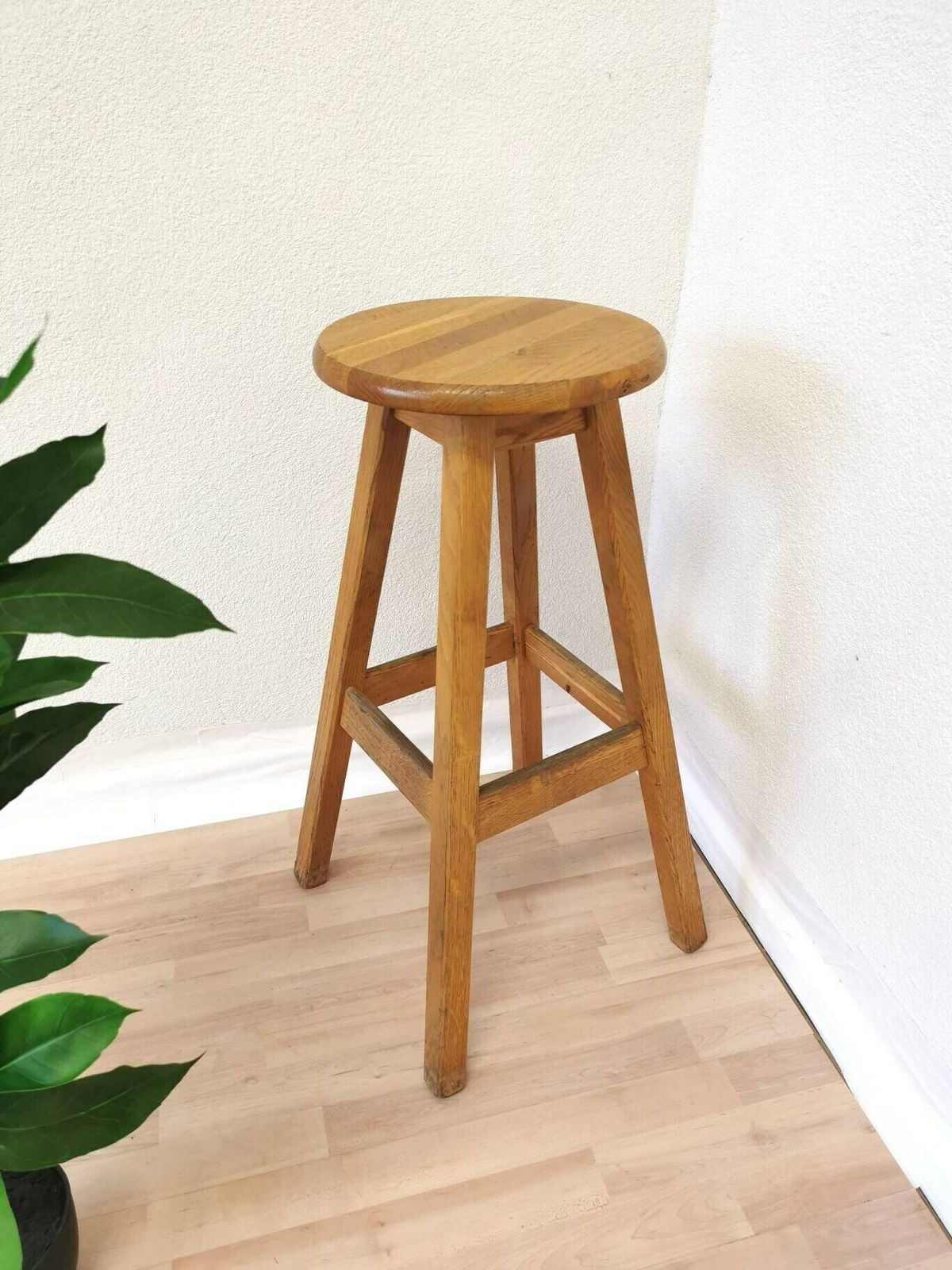1 Of 1 Vintage Wooden Oak Bar Stools / Industrial High Chair For Kitchen Island / Made In Yugoslavia, 1980s / Minimalistic Japandi Bistro