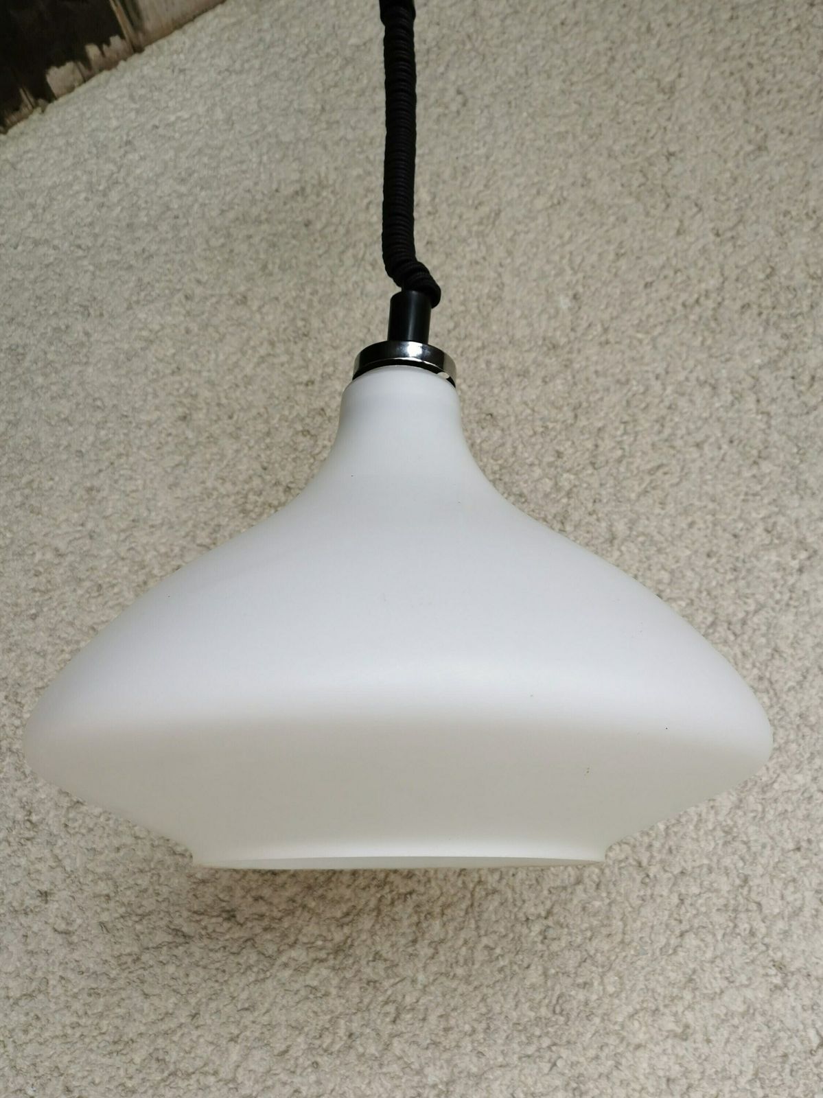 Vintage White Glass Pendant Lamp Ceiling Light Meblo Style Yugoslavia Made photo furniture