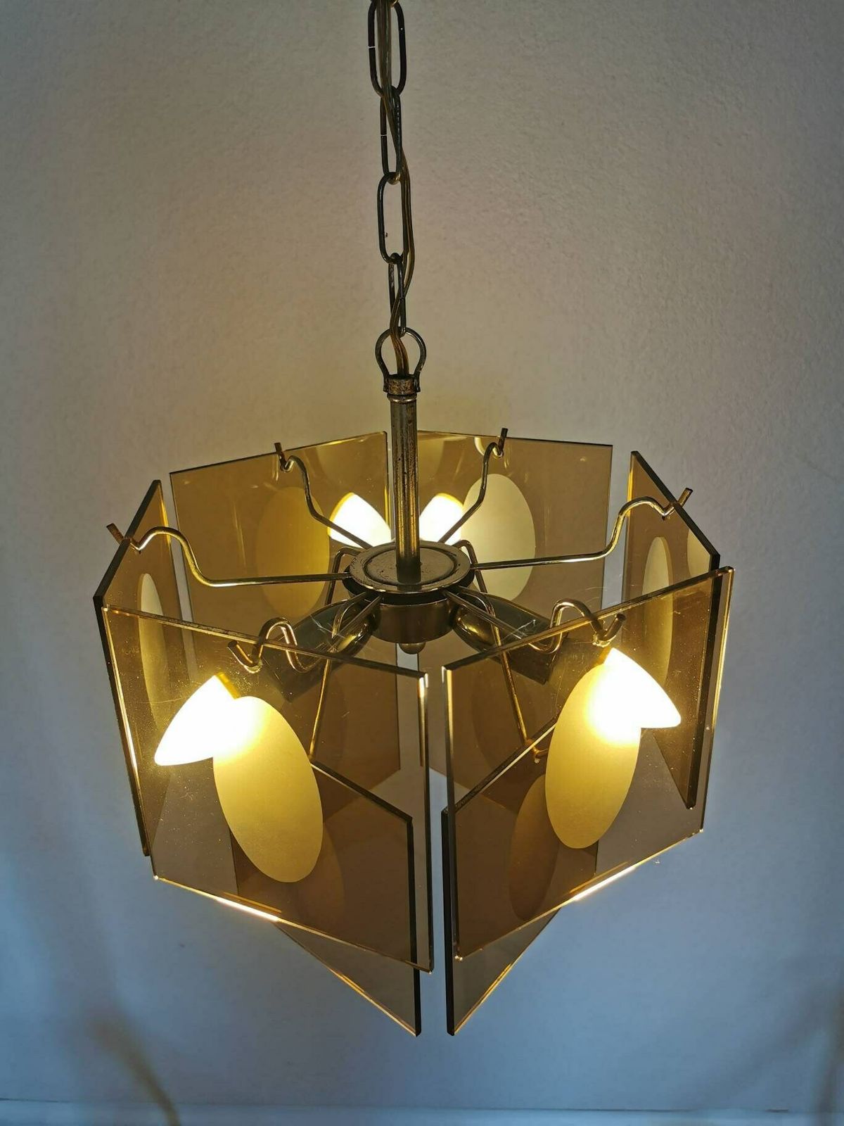 Mid Century Vistosi Chandelier / 1960s / Smoked Glass / Pendant Light / Italian Style / 10 Glass Discs / Midcentury / Made In Italy / Top photo 573.0