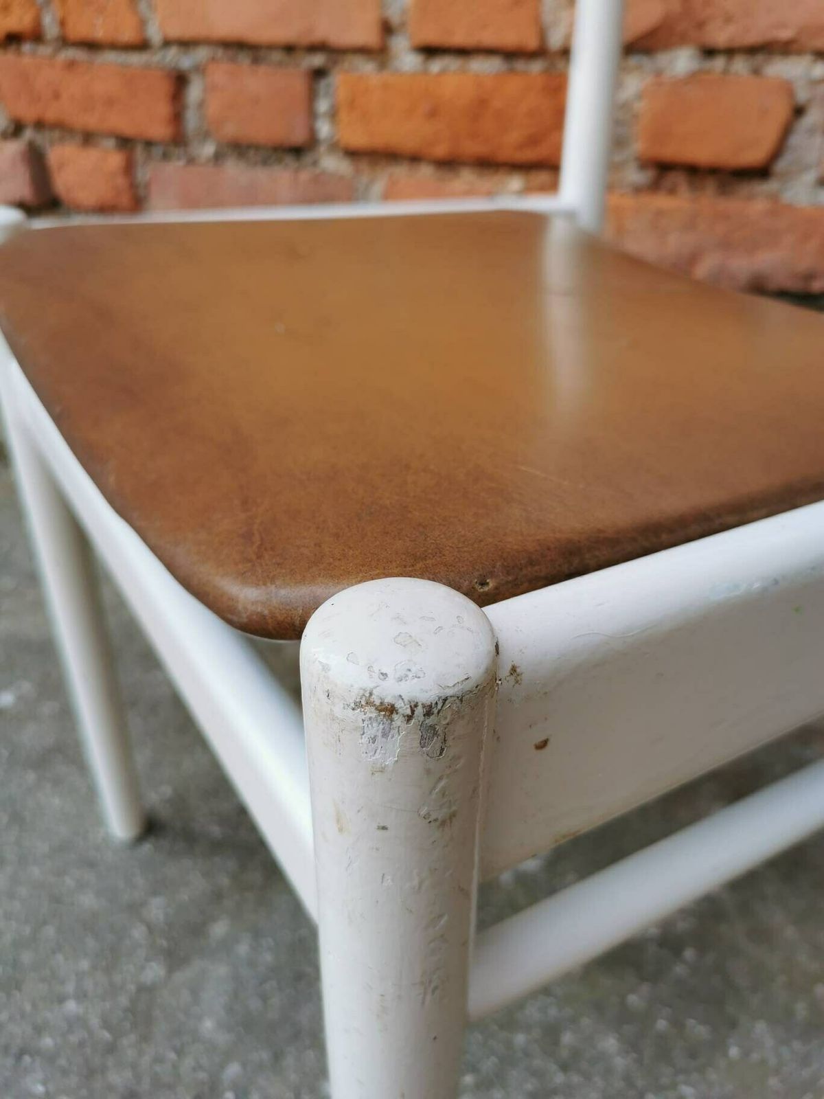 Vintage Wooden Dine Chair / White Wood With Brown Leather / Stol Kamnik / 1970s /70s / Dining Room / Mid Century Dine Chairs / Farmhouse photo buy