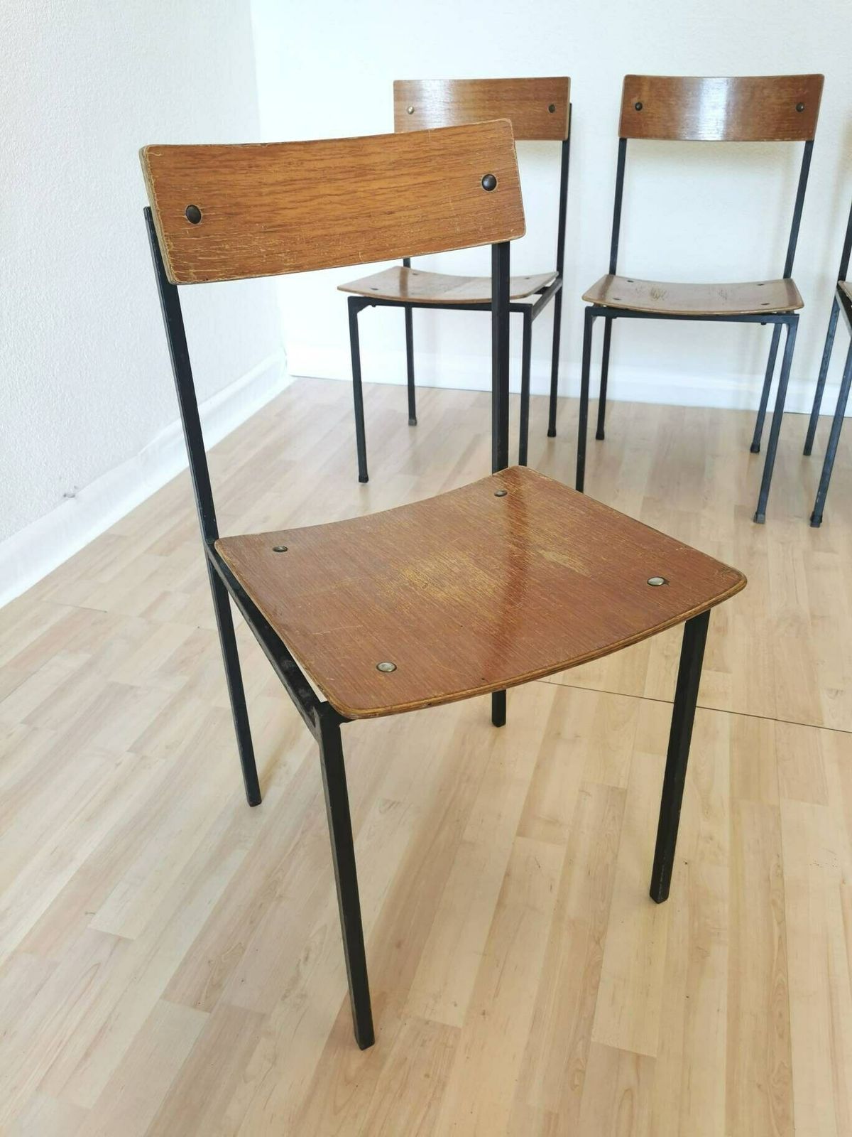1 Of 4 Vintage Industrial Wooden Chairs / Stol Kamnik / School Chair / 1970s Yugoslavia / Designer Office Metal Chair / Bistro Restaurant photo vintage
