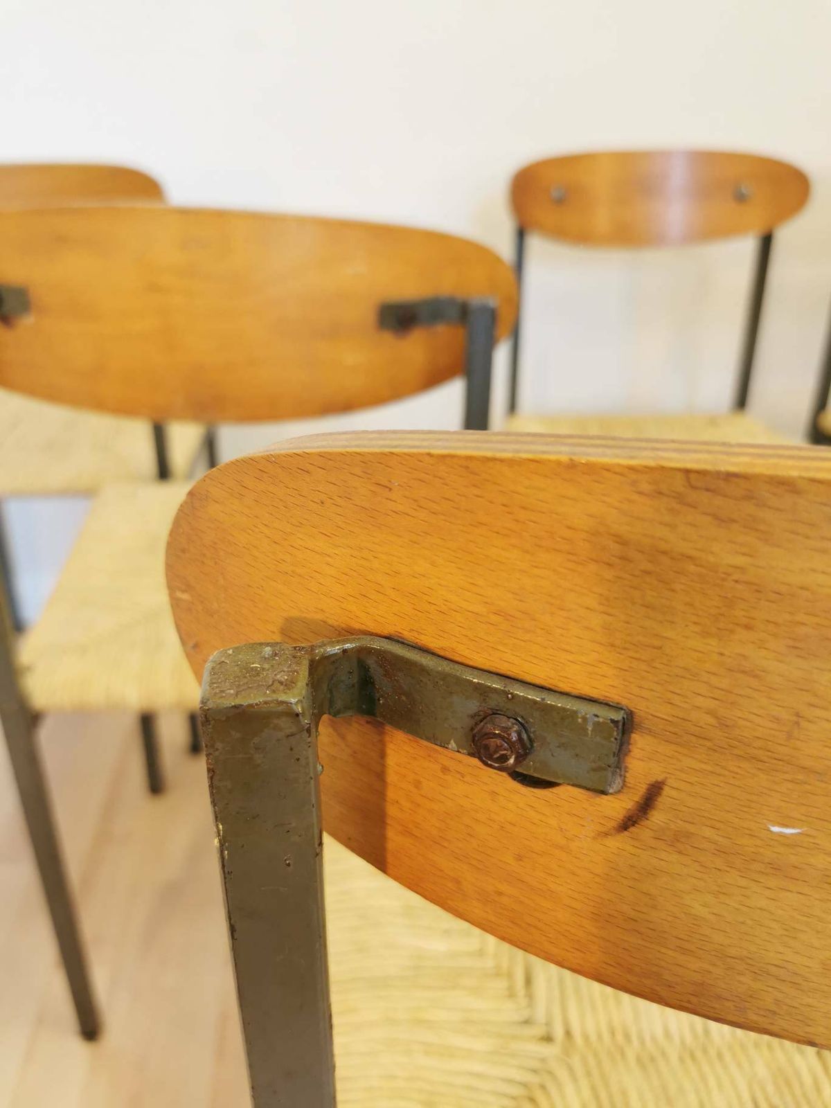 Pub Dine Chairs With Iron Frame And Thatched Seat / Vintage Sturdy Dining Caffe Chair / 1970s, Yugoslavia / Industrial Farmhouse Interior photo buy