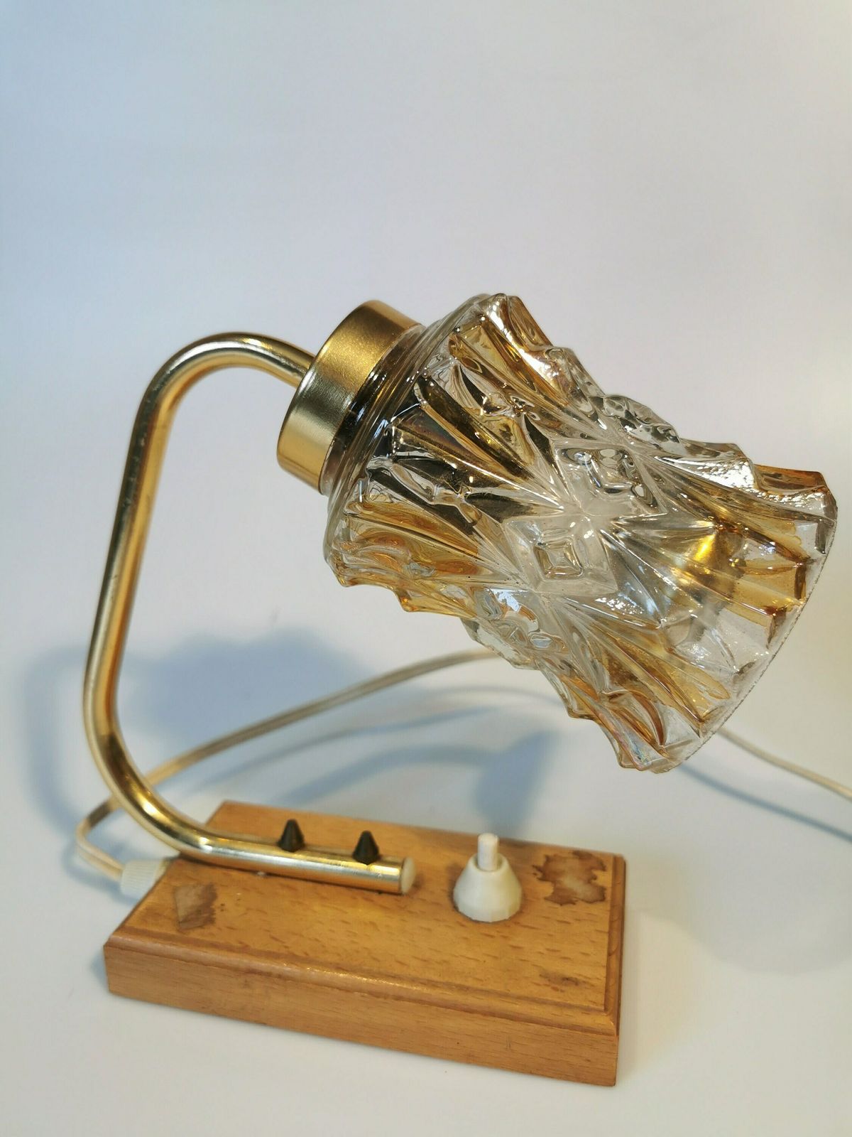 Vintage Bedside Desk Lamp / Table Glass Light / Mid Century Lighting / Made In Yugoslavia 1970s / Wood Metal Glass / Retro photo furniture