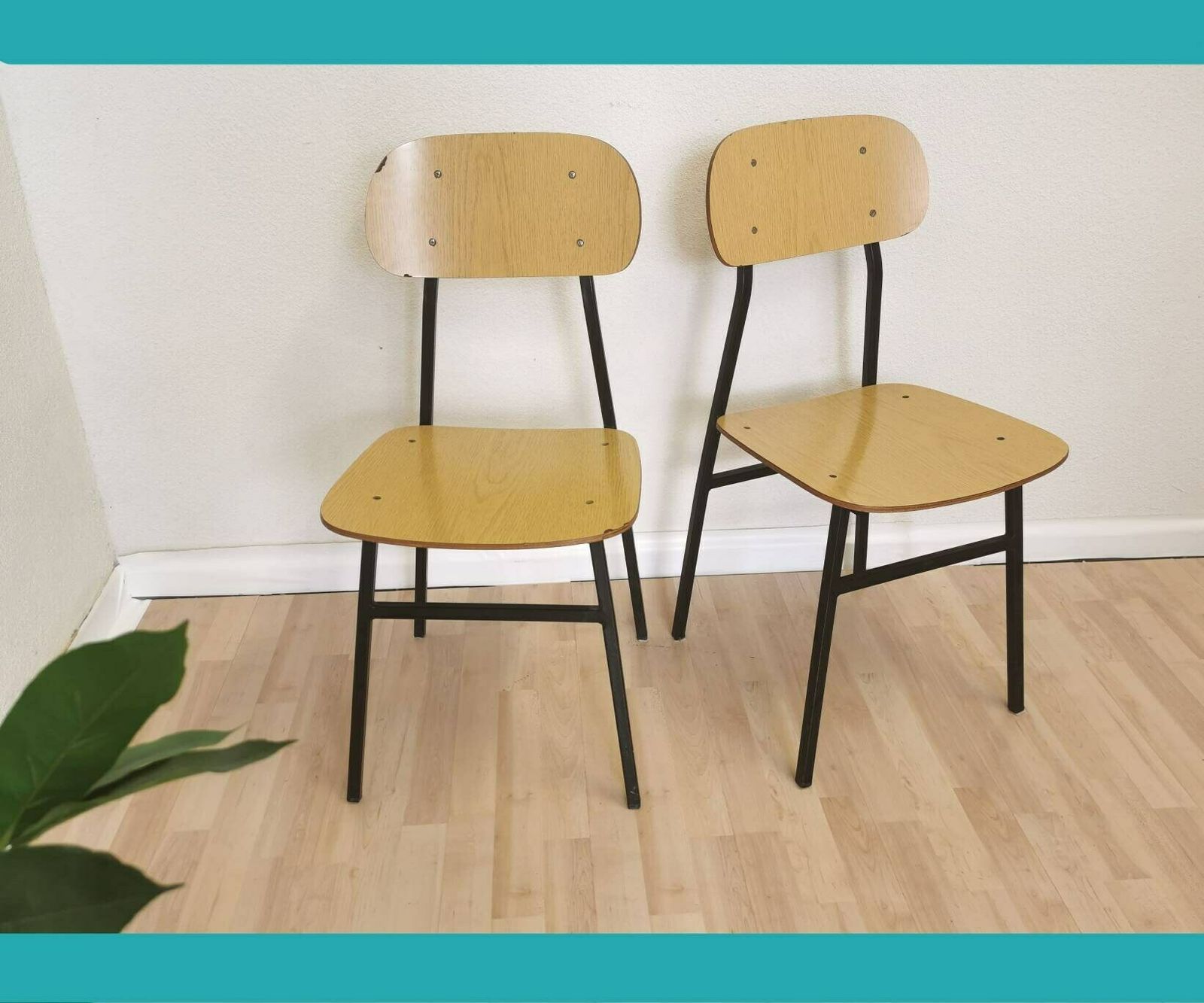 Set Of 2 Vintage School Chair By Stol Kamnik, Yugoslavia, 1970 / Wooden Dining Chair / Mid Century Chairs With Metal Base / Midcentury