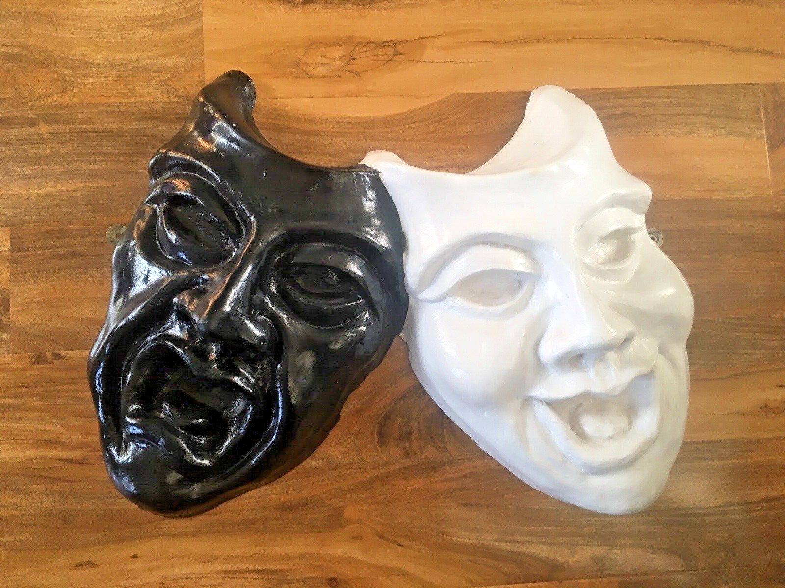 Large Heavy Plaster Theatre Comedy Tragedy Masks Sculpture Wall Sign Display