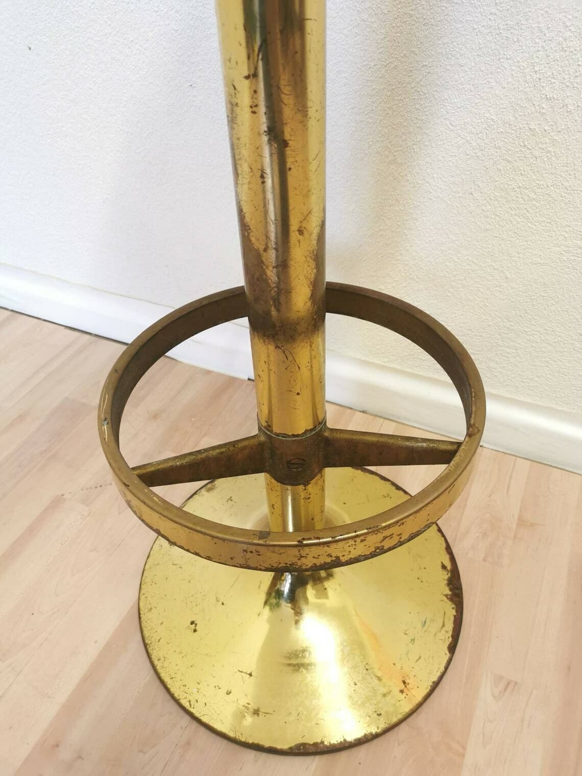 Mid Century Modern Gold Bar Stool / Vintage Elegant Round High Chair / Brass And Leather / 1970s, Italian Design / Classy Pub Stool photo 444.0