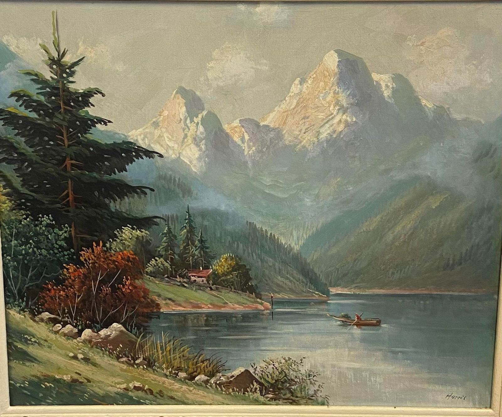 Vintage Large Oil On Canvas / Summerly High Mountain / Signed Framed C1930 photo furniture