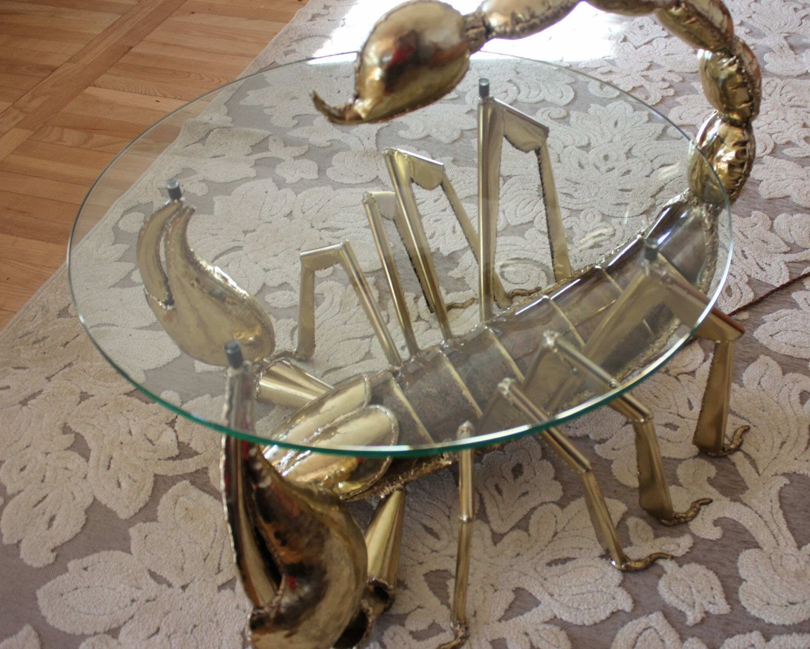 Rare Illuminated Brass Scorpion Coffee Table By Jacques Duval Brasseur photo for sale
